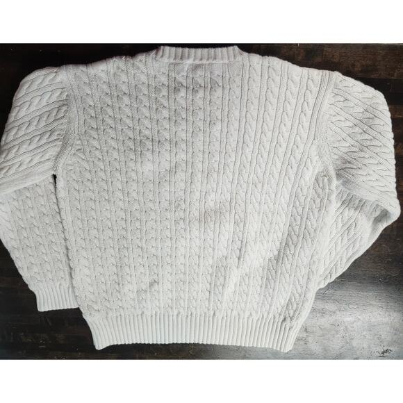 Vintage Ralph Lauren Crest Large Hand Knit Chunky Cable Sweater White - Picture 4 of 7